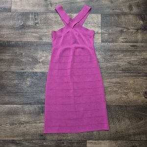 Express Vibrant Pink Cross-Back Bandage Dress